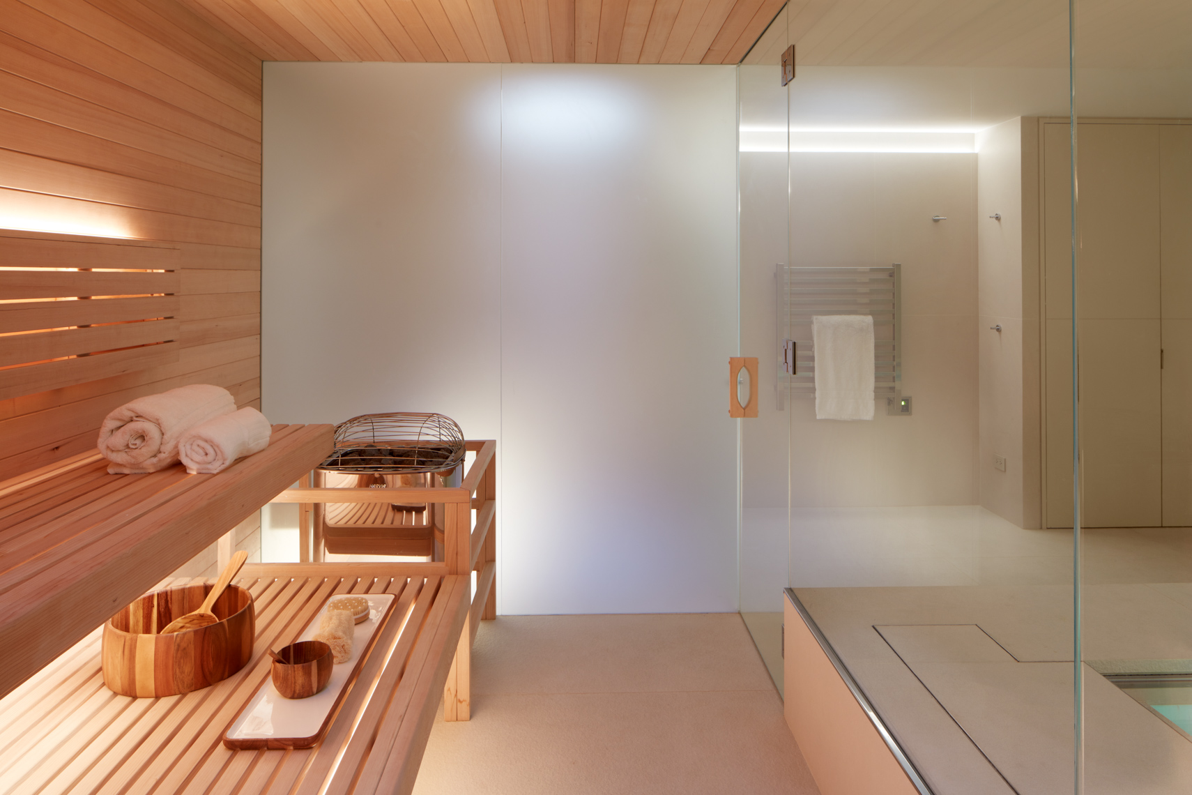 Interiors of a luxury sauna