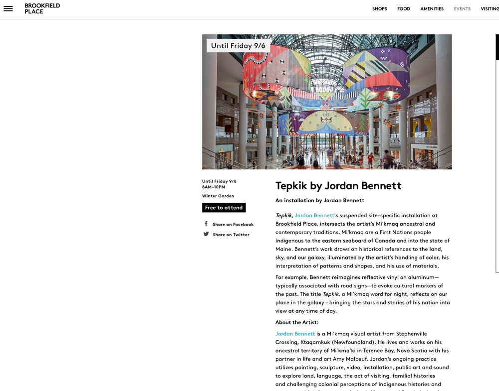 Brookfield Place - Tepkik by Jordan Bennett